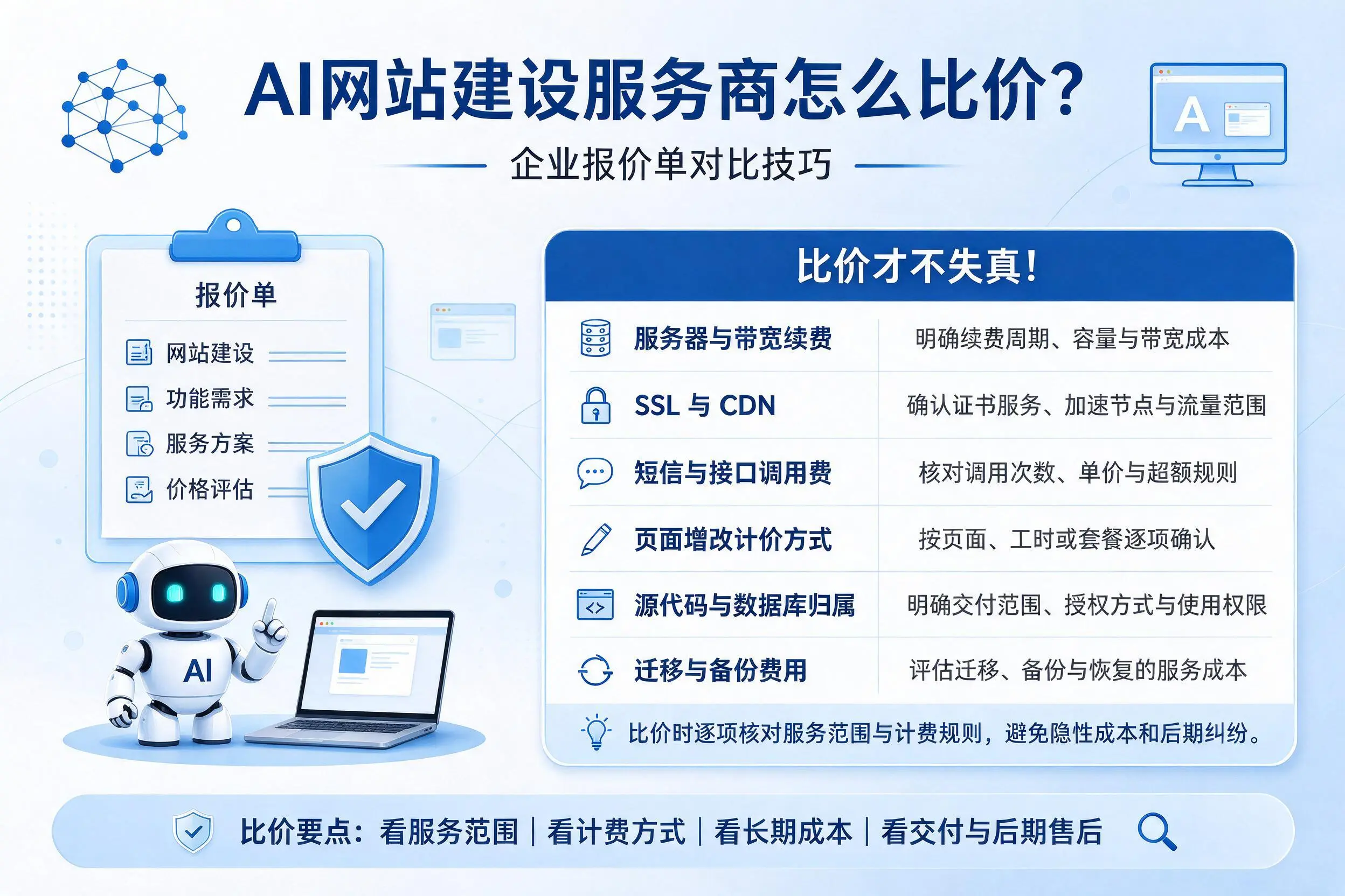 AI网站建设服务商怎么比价？滁州企业报价单对比技巧