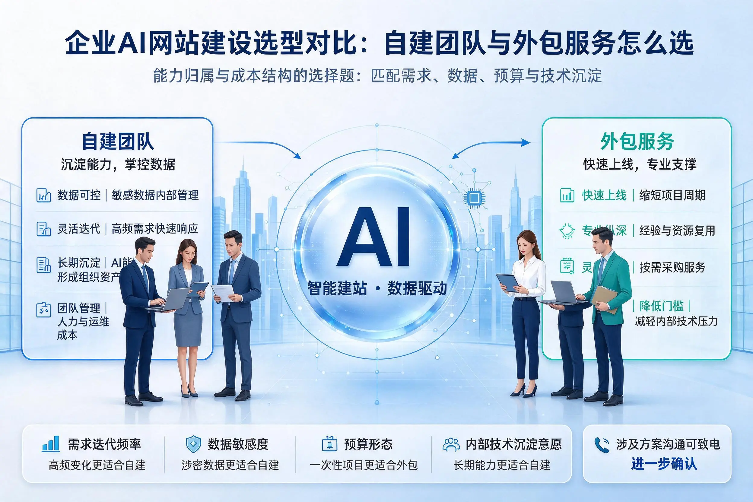 滁州企业AI网站建设选型对比：自建团队与外包服务怎么选